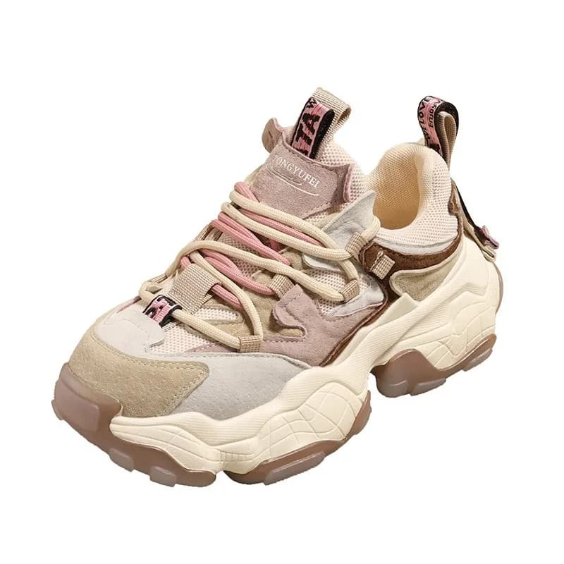 Women's Genuine Leather Chunky Sneakers, 2026 Spring Autumn Unique Height Increasing Casual Shoes, Versatile Thick Sole Fashion 4